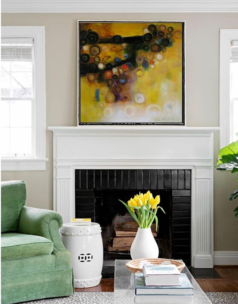 Wall Art Mustard Yellow Abstract Art Canvas Modern Print Etsy