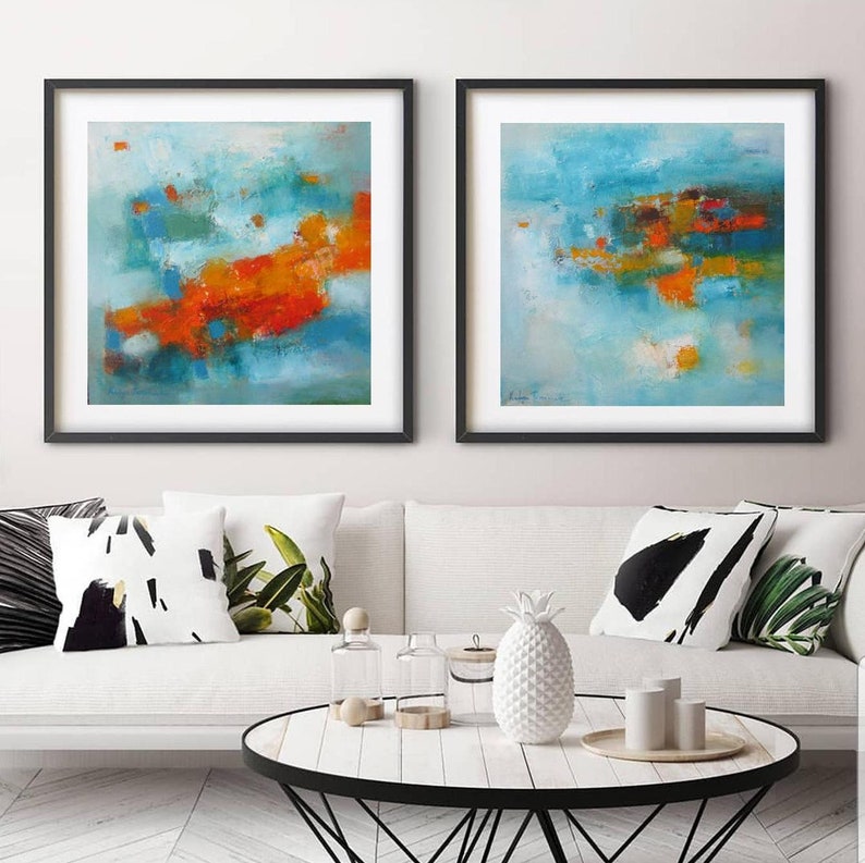 Abstract Wall Art Large Canvas Print Turquoise Blue Art Etsy