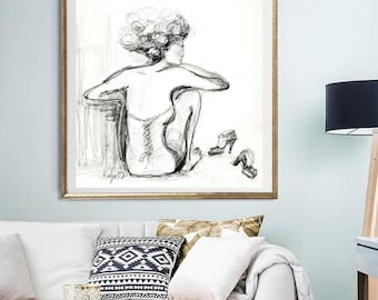 Boceto de figura femenina: Arte minimalista en blanco y negro.