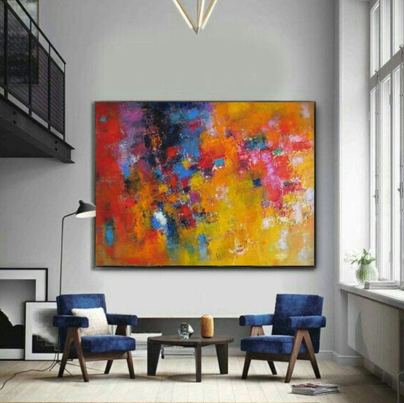 Large Wall Art Abstract Canvas Bright Extra Large Colorful Etsy