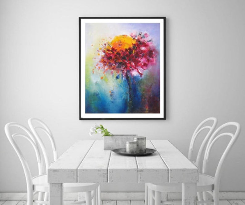 Abstract flower wall art print rustic floral prints modern farmhouse kitchen decor Shabby chic wall decor bright large floral abstract art image 1