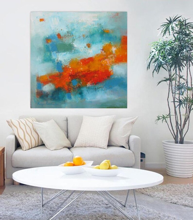 Turquoise wall art extra large abstract art canvas print huge Etsy