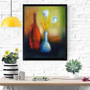 Impasto Oil Painting: White Tulips Still Life, Kitchen Wall Art (16x20)