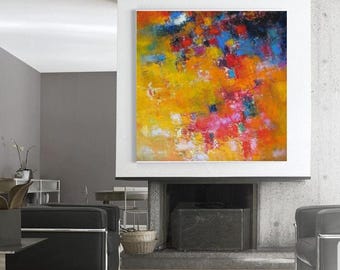 Abstract Canvas Wall Art: Oversized Square Giclee Print, Yellow-Orange-Red