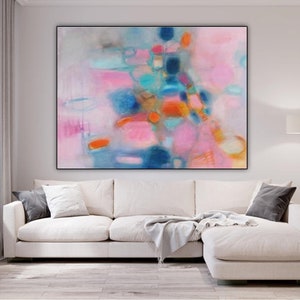 Abstract art canvas blush pink extra large print wall art oversized contemporary artwork turquoise pink giclee prints trending artwork