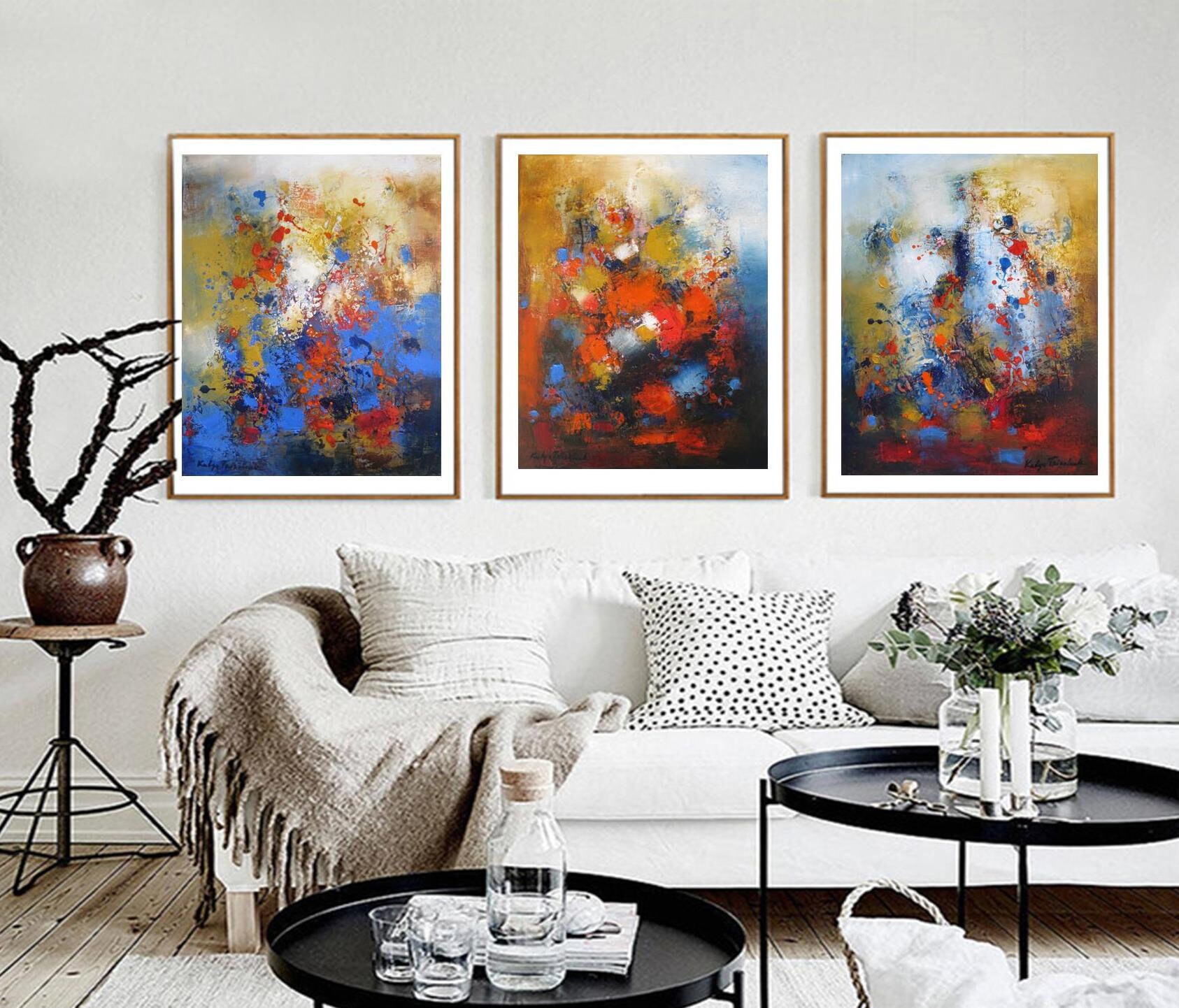 Abstract Wall Art Set Three Panels Canvas Prints Split Triptych Artwork