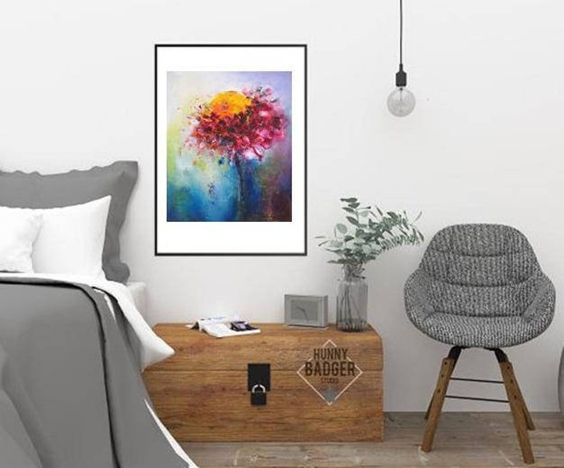 Abstract flower wall art print rustic floral prints modern farmhouse kitchen decor Shabby chic wall decor bright large floral abstract art image 8