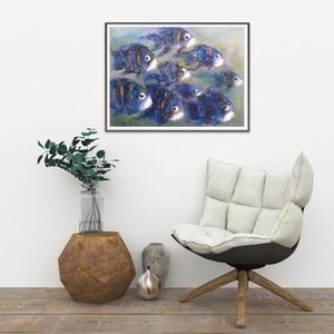 Fish Wall Art Painting Abstract Canvas Print Blue Fishes Ocean - Etsy