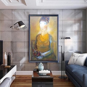 Abstrakte Frau Ölgemälde: Boho Figurative Kunst auf Leinen 60x100 cm