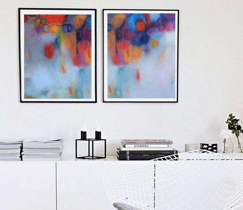 Diptych abstract canvas wall art set of 2 piece prints, giclee canvas two fine art print modern abstract contemporary artwork ready to hang image 3