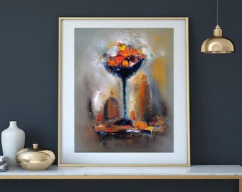 Abstract still life painting kitchen wall art prints modern farmhouse rustic dining room food wine artwork giclee canvas canvas prints Etsy