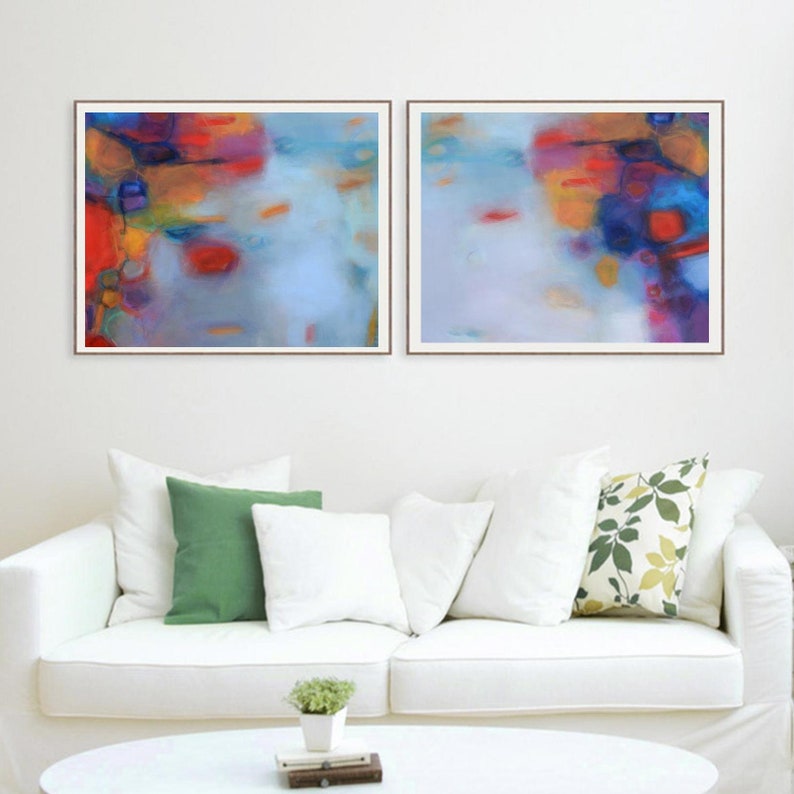 Diptych abstract canvas wall art set of 2 piece prints, giclee canvas two fine art print modern abstract contemporary artwork ready to hang image 2