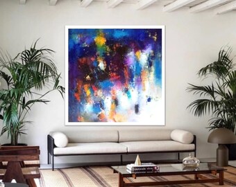 Extra large Cobalt Blue modern square canvas wall art print large blue abstract painting prints cobalt blue wall decor large wall art canvas