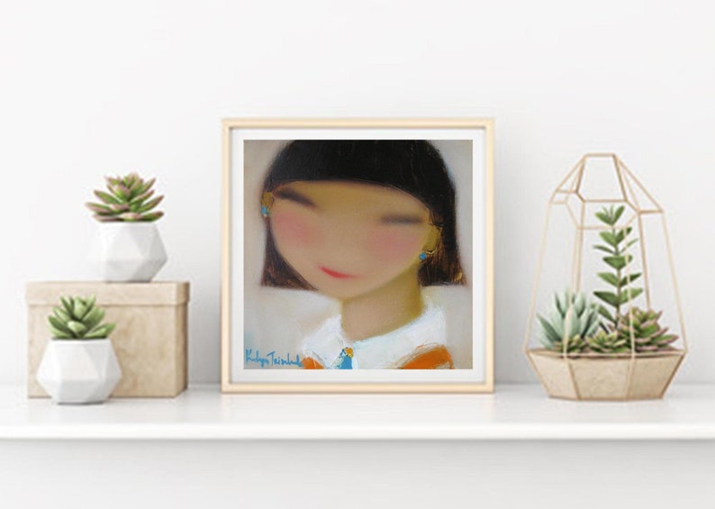 Original canvas Figurative abstract wall art girl painting happy child Girl painting oil on canvas image 2