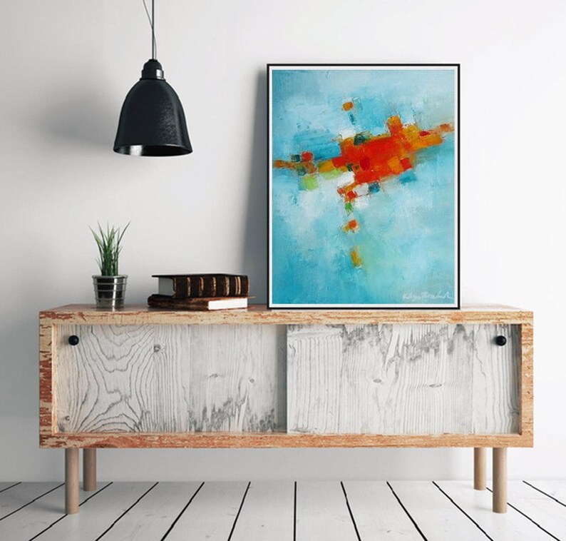 Abstract Wall Art Print Giclee Canvas Turquoise Blue and Etsy