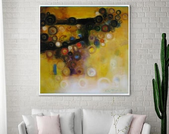Modern Orb Canvas Print: Mustard Yellow Abstract Art, Office Decor