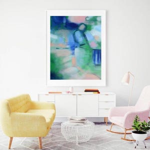Impresión abstracta en lienzo de gran tamaño: arte mural moderno en rosa, verde y azul marino