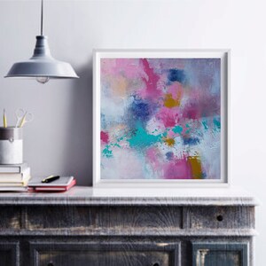 Pinkes abstraktes Gemälde: Türkis, Lavendel und Gold Acrylkunst