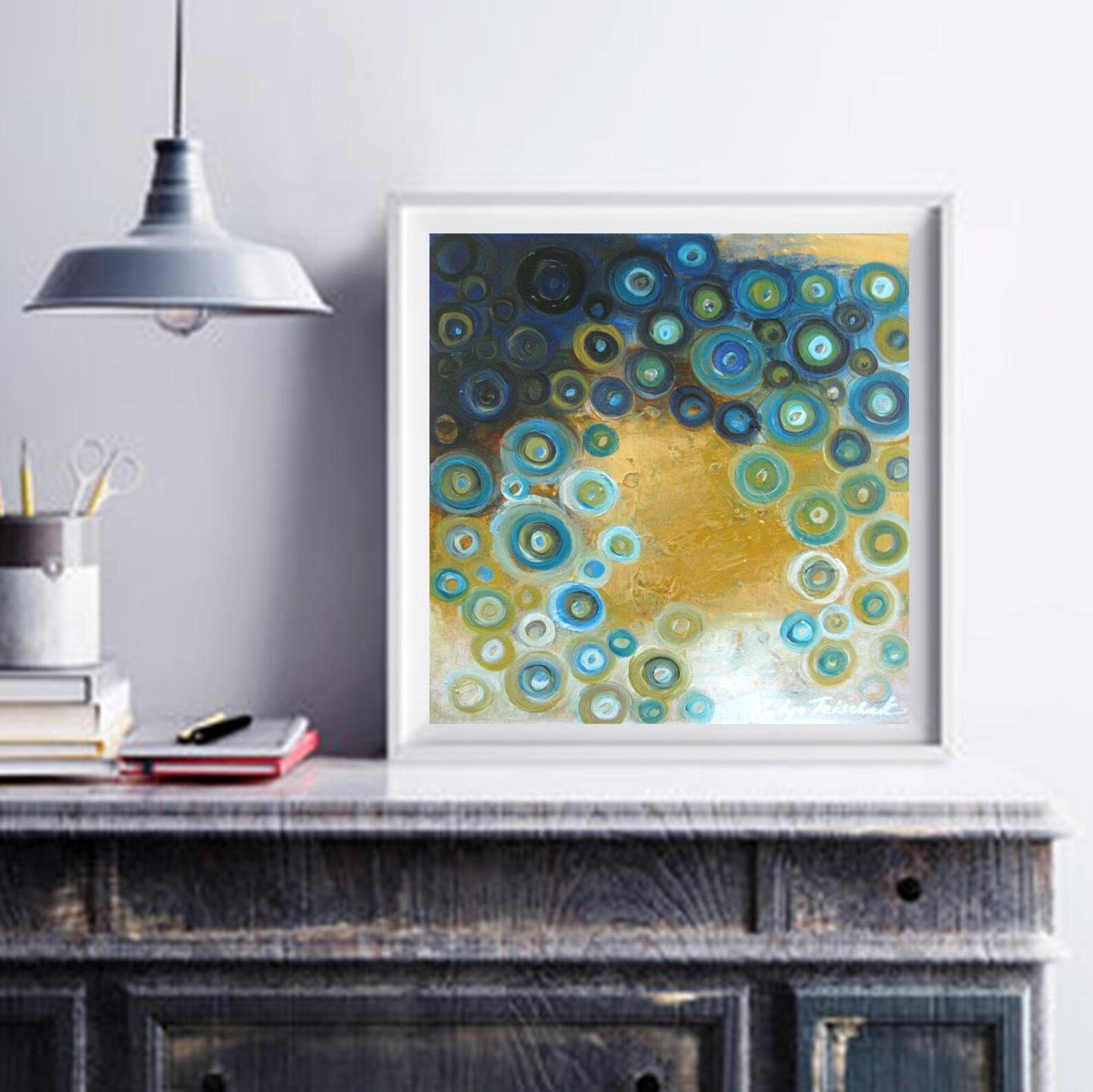 Modern Wall Art Abstract Teal and Gold Painting Giclee Canvas Etsy