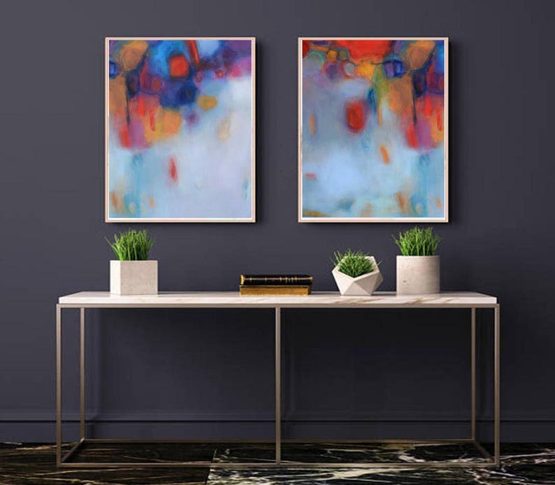 Diptych abstract canvas wall art set of 2 piece prints, giclee canvas two fine art print modern abstract contemporary artwork ready to hang image 1