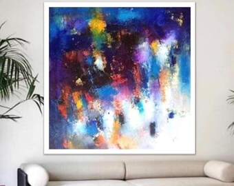 Dipinto astratto blu cobalto: stampa di poster blu navy extra large, opera d'arte su tela di grandi dimensioni