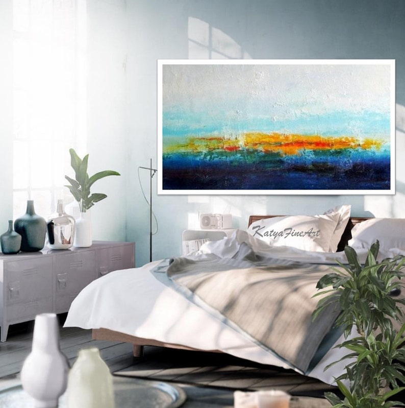 Long narrow abstract painting Hamptons wall art decor coastal Etsy
