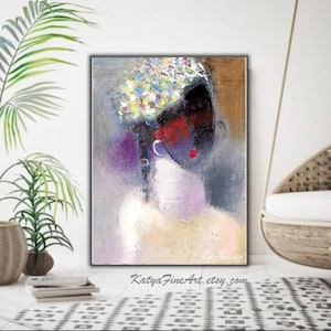 Abstract African American Woman Portrait: Original Oil Painting on Canvas