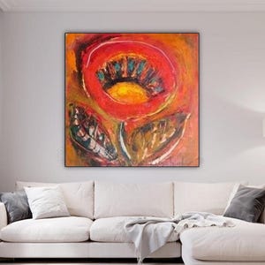 Red poppy painting wall art print, large poppy wall art print, wild poppies canvas prints, oversized single poppy booom art, Etsy poppy art