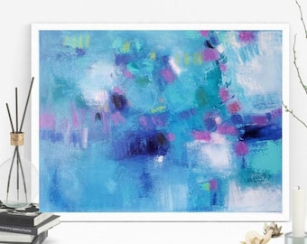 Originalmålning på duk, blå abstrakt texturerad akrylväggkonst
