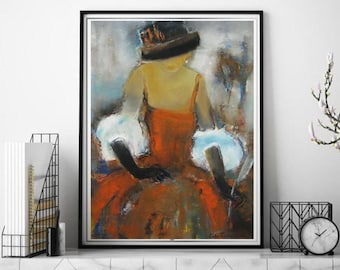 Impresión de retrato abstracto de mujer: arte figurativo femenino, impresiones de arte mural con pintura de mujer