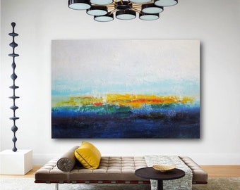 Water painting abstract wall art canvas large prints blue ocean sunset