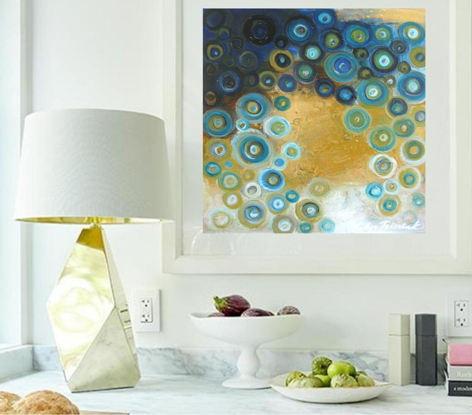 Modern Wall Art Abstract Teal and Gold Painting Giclee Canvas Etsy