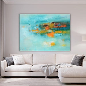 Oversized Turquoise Abstract Canvas Print: Modern Giclee Wall Art