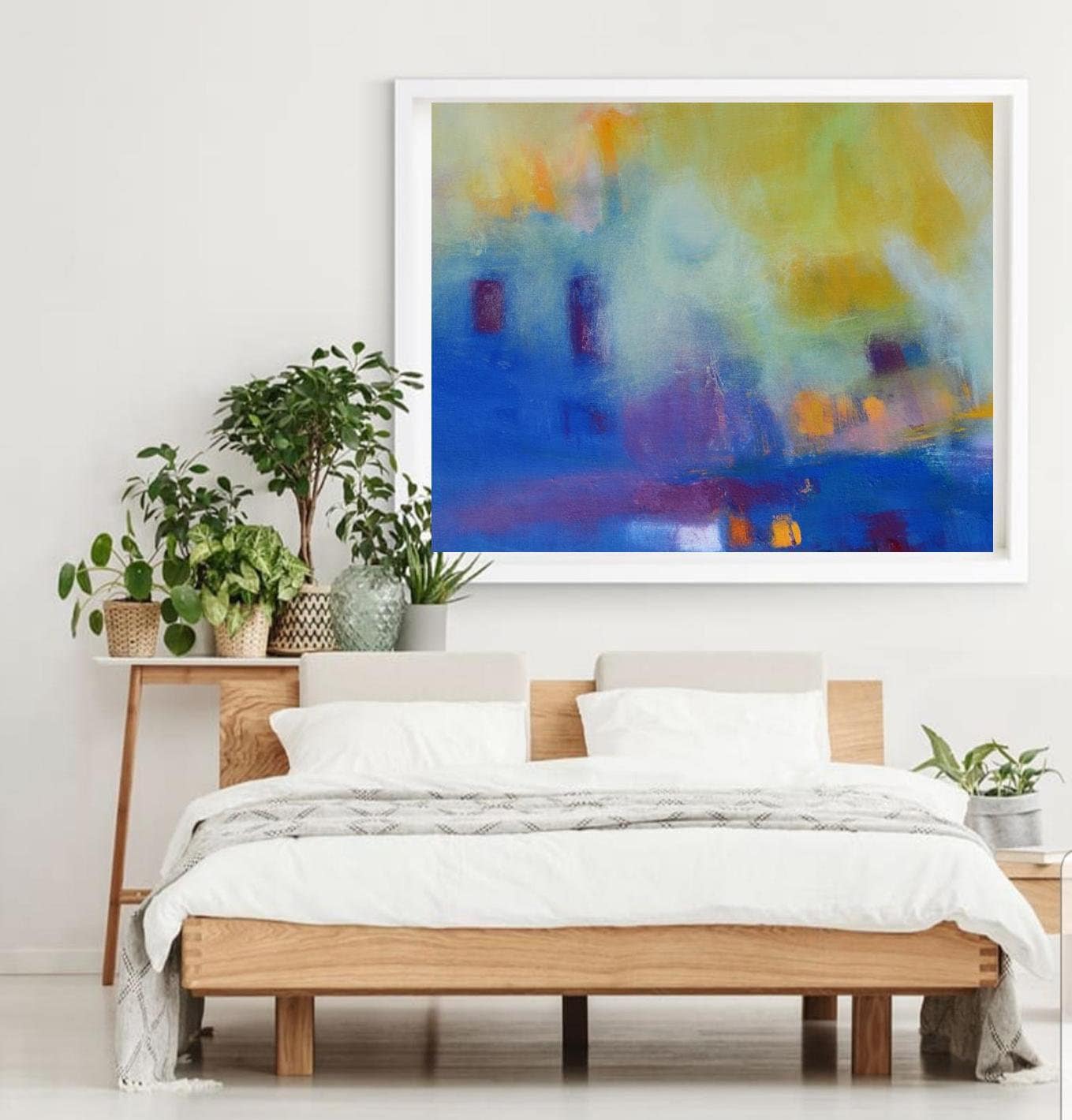Blue and yellow wall art print abstract art canvas set of 2 Etsy