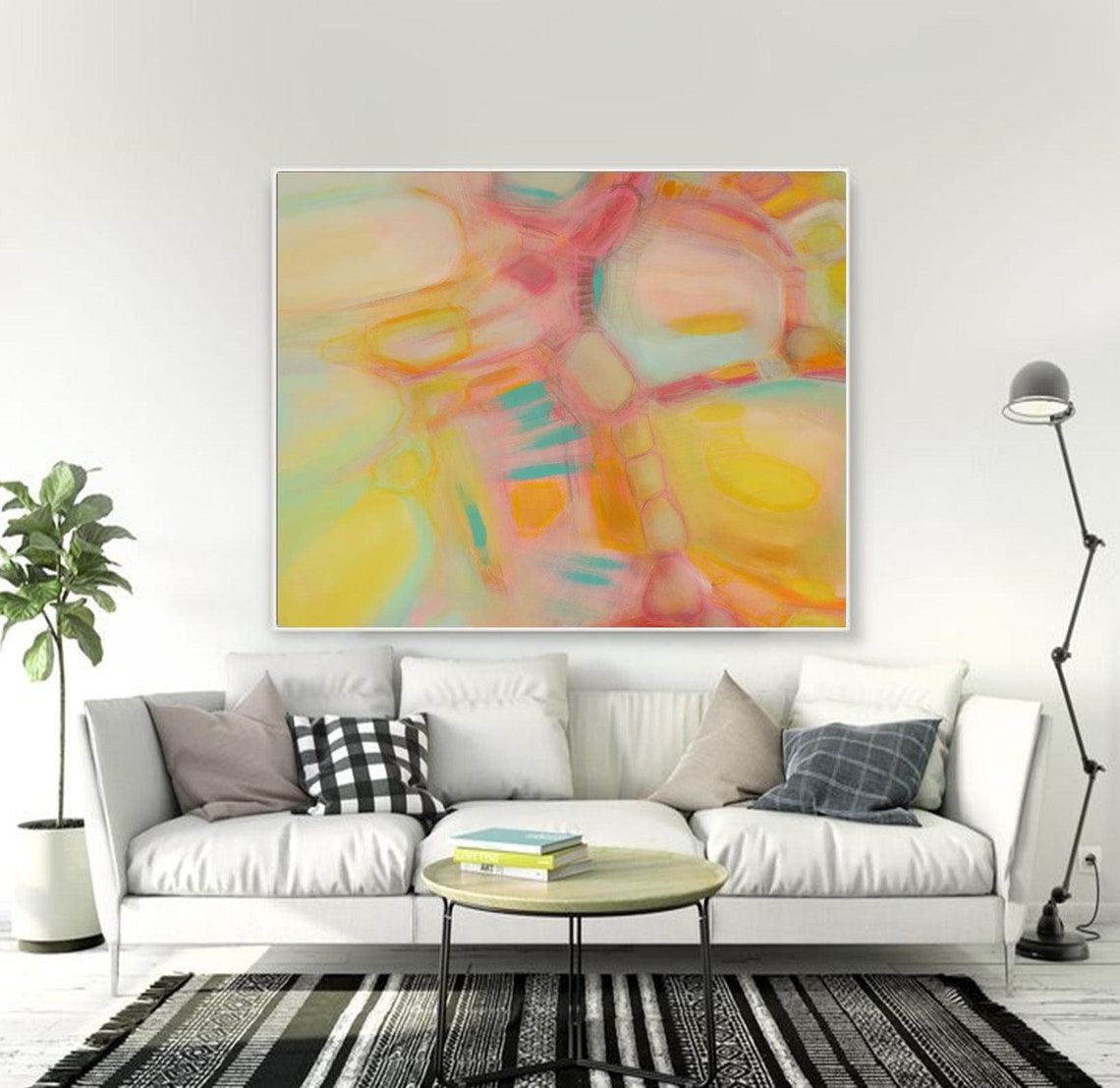 Extra Large Yellow Abstract Canvas Oversized Wall Art Print Etsy