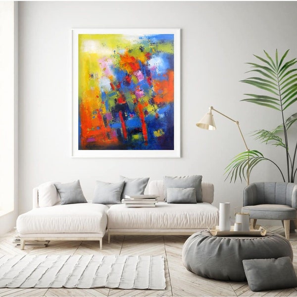 Abstract wall art print colorful modern giclee canvas, office decor bright artwork for home and work, living room wall art canvas prints