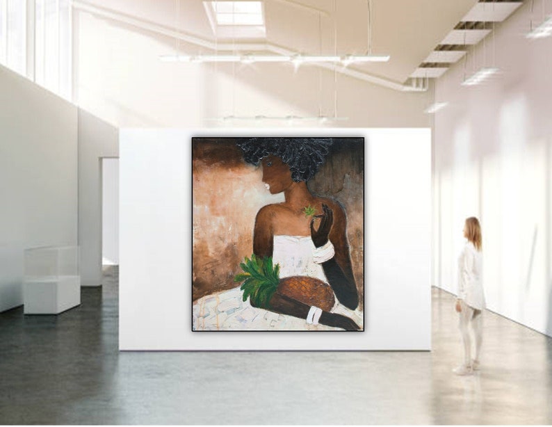 African American wall art black Woman portrait painting canvas art prints abstract female artwork African women face extra large canvas art image 2