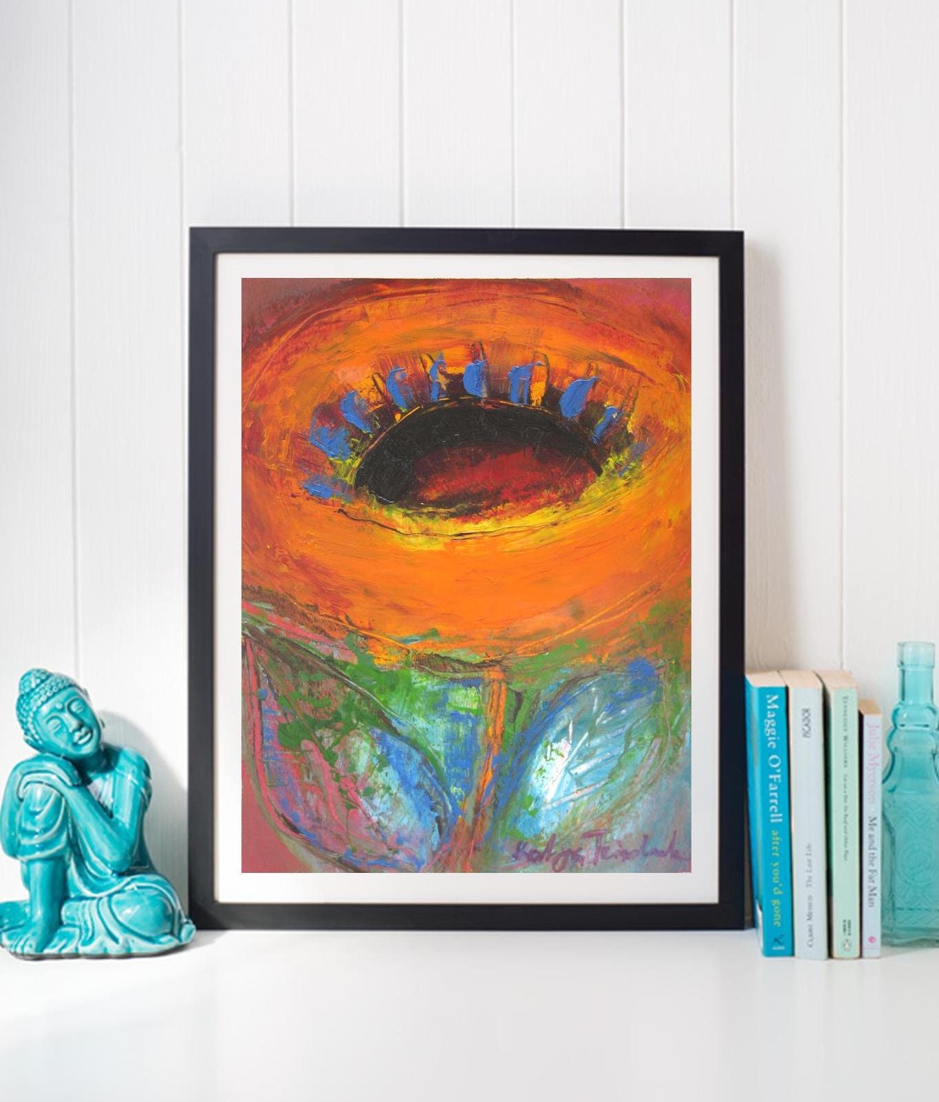 Large abstract flower wall art print orange artwork for Etsy