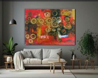 Geometric Abstract: Red and Black Giclee Canvas Art Print, Modern wall Decor