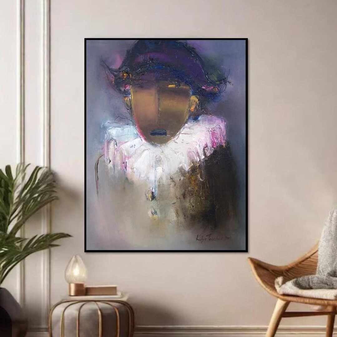 Court Jester Whimsical Portrait Painting, Figuratove Abstract Wall Art ...