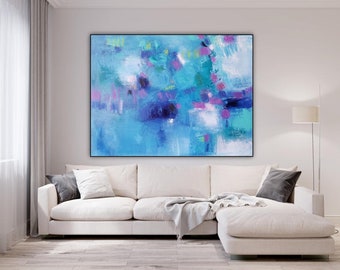 Blue abstract painting extra large art canvas wall art prints, large giclee fine art print, blue purple abstract artwork coastal canvas Etsy