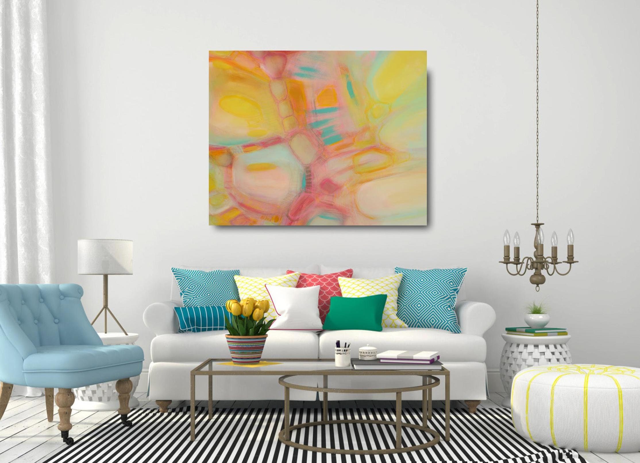 Pastel Yellow Large Abstract Wall Art Print Baby Room Soft Colors Decor Girls Bedroom Wall Decor Etsy Canvas Living Room Art