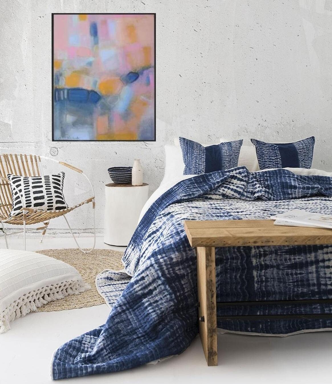 Abstract art set split canvas wall art print blush pink navy Etsy