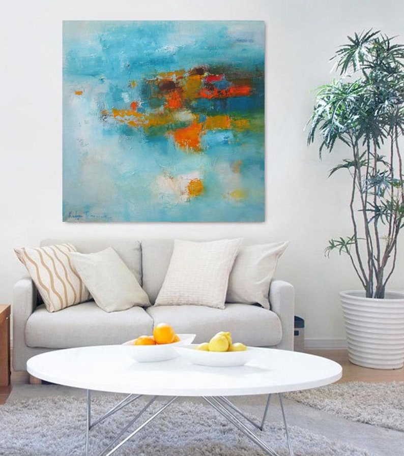 Abstract Wall Art Large Canvas Print Turquoise Blue Art Etsy