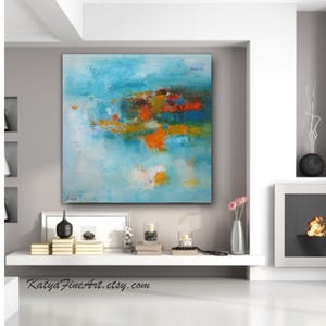 Turquoise Abstract Canvas Print: Blue Orange Modern Wall Art