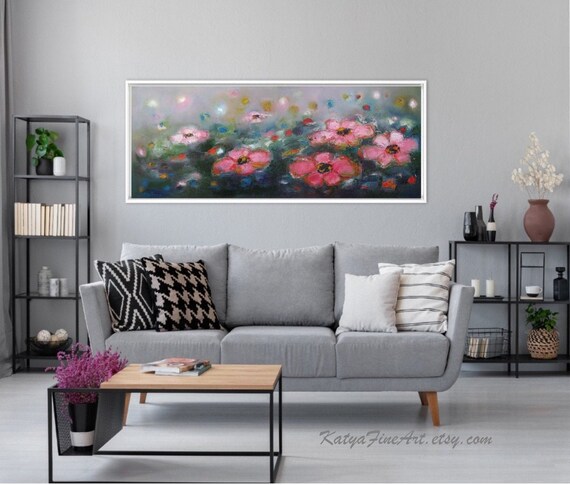 Long Narrow Horizontal Wall Art Prints Floral Abstract Summer Etsy