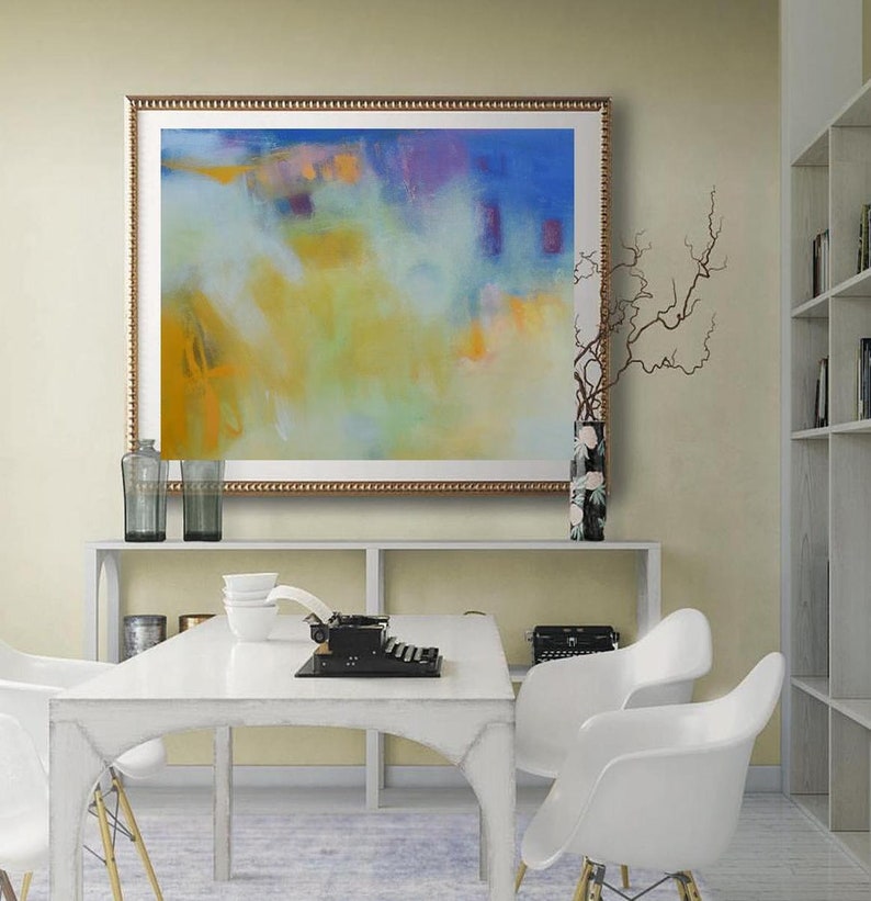 Blue and Yellow Wall Art Print Abstract Art Canvas Set of 2 Etsy