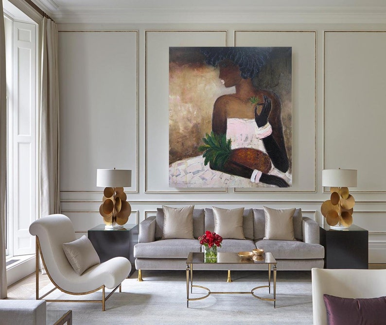 African American wall art black Woman portrait painting canvas art prints abstract female artwork African women face extra large canvas art image 1