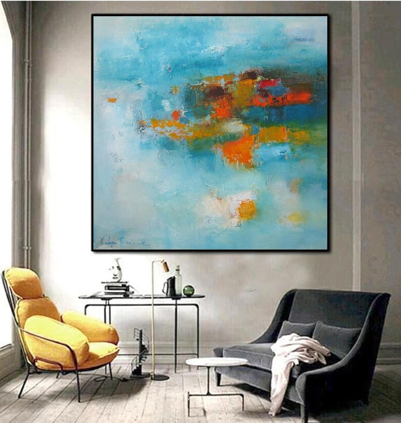 Abstract Wall Art Large Canvas Print Turquoise Blue Art Etsy