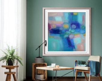 pastel abstract wall art turquoise pink green teal artwork original acrylic abstract square canvas painting